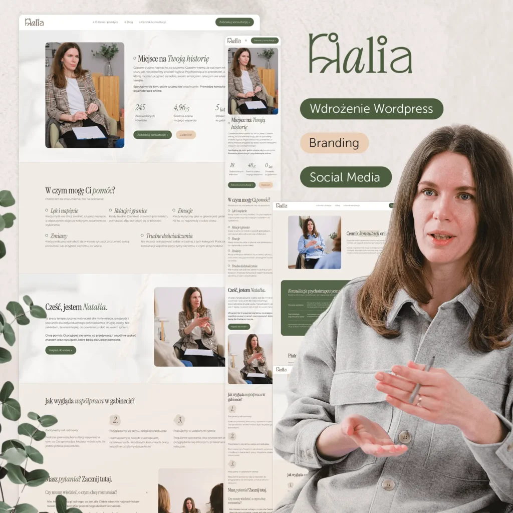 Strona internetowa dla psychologa i psychoterapeuty. Projekt Nalia od brandingu po rezerwację online